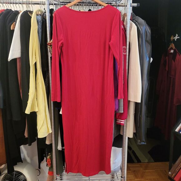 Banana Republic Ribbed Midi Scoop-Neck T-Shirt Dress in Red Sunset Medium - Picture 4 of 4